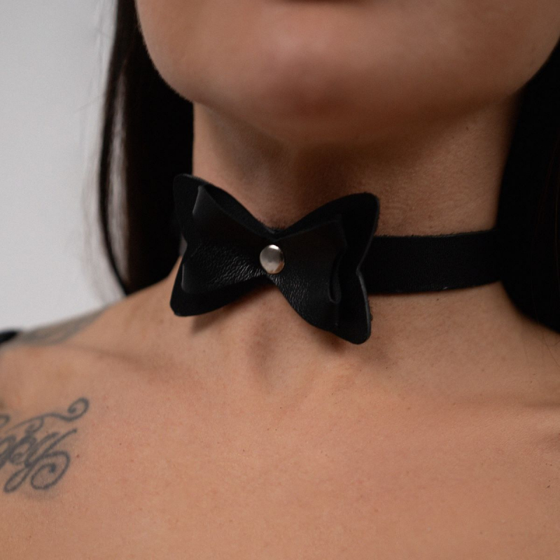 Чокер бабочка "Crazy Handmade" кожа, черный 